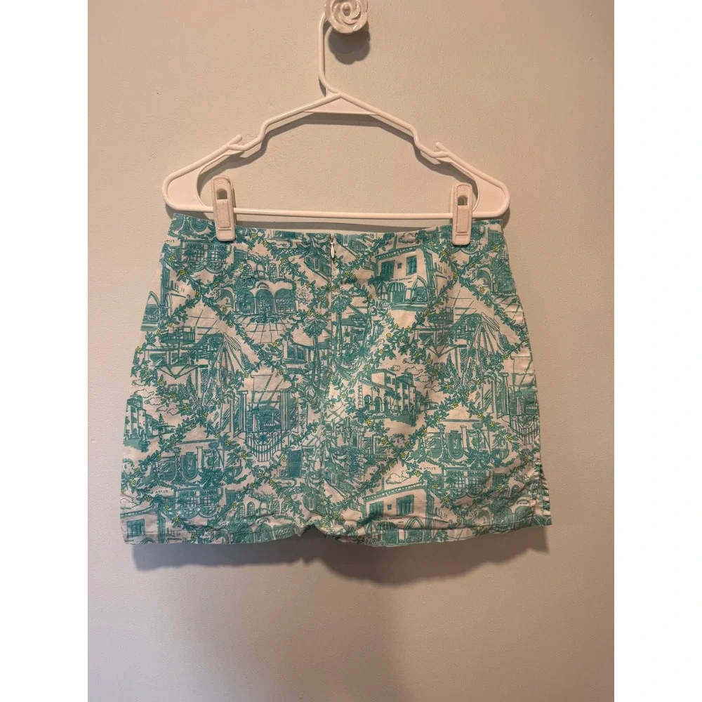 Lilly Pulitzer Vintage Y2K Toile Print Tie Front Top and Skort Set Teal White 10